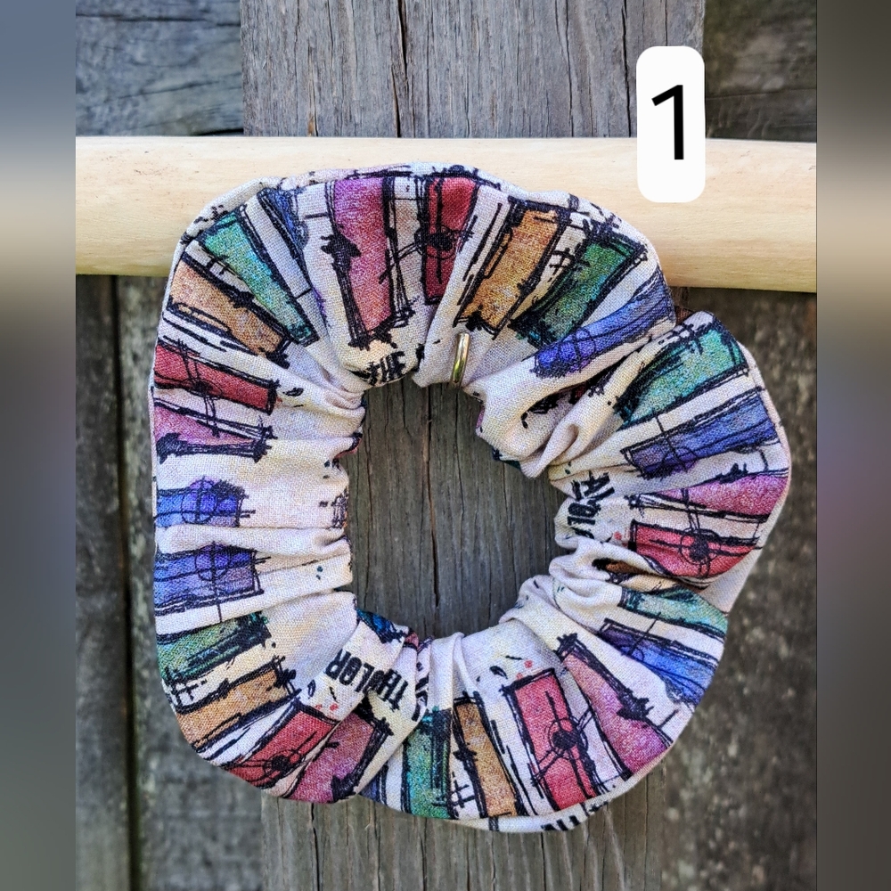 ONE Scrunchie Hair Tie Cotton Multicolor Black White Script Prints - Picture 2 of 7